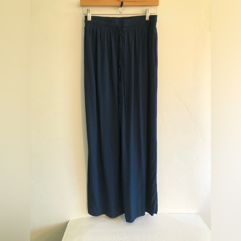 Women's Lotus & Luna 100% Rayon Wide Leg Pants Blue Sz S Boho Quiet Luxury Beach